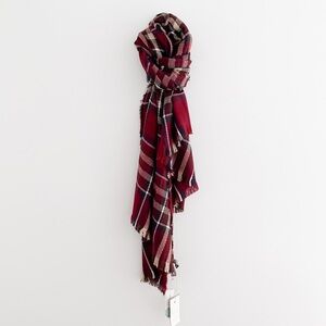 Stitch Fix Plaid Wrap Scarf NWT Burgundy Wool Blend With Fringe